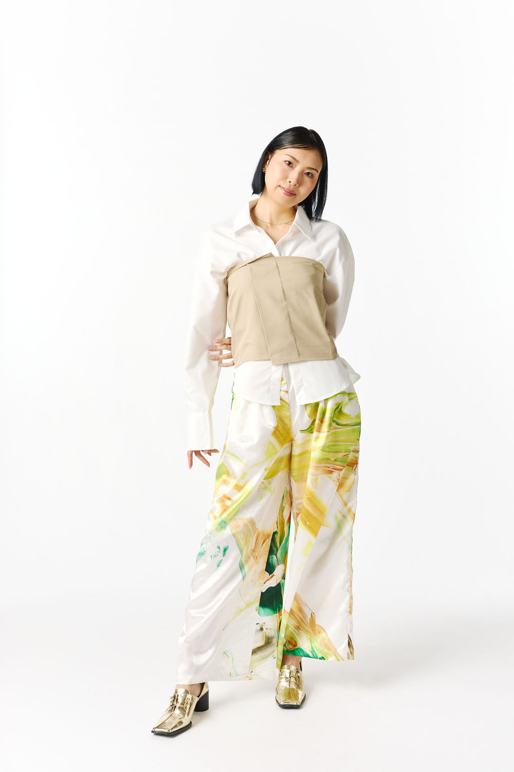 Wide Tucked Pants -orange-