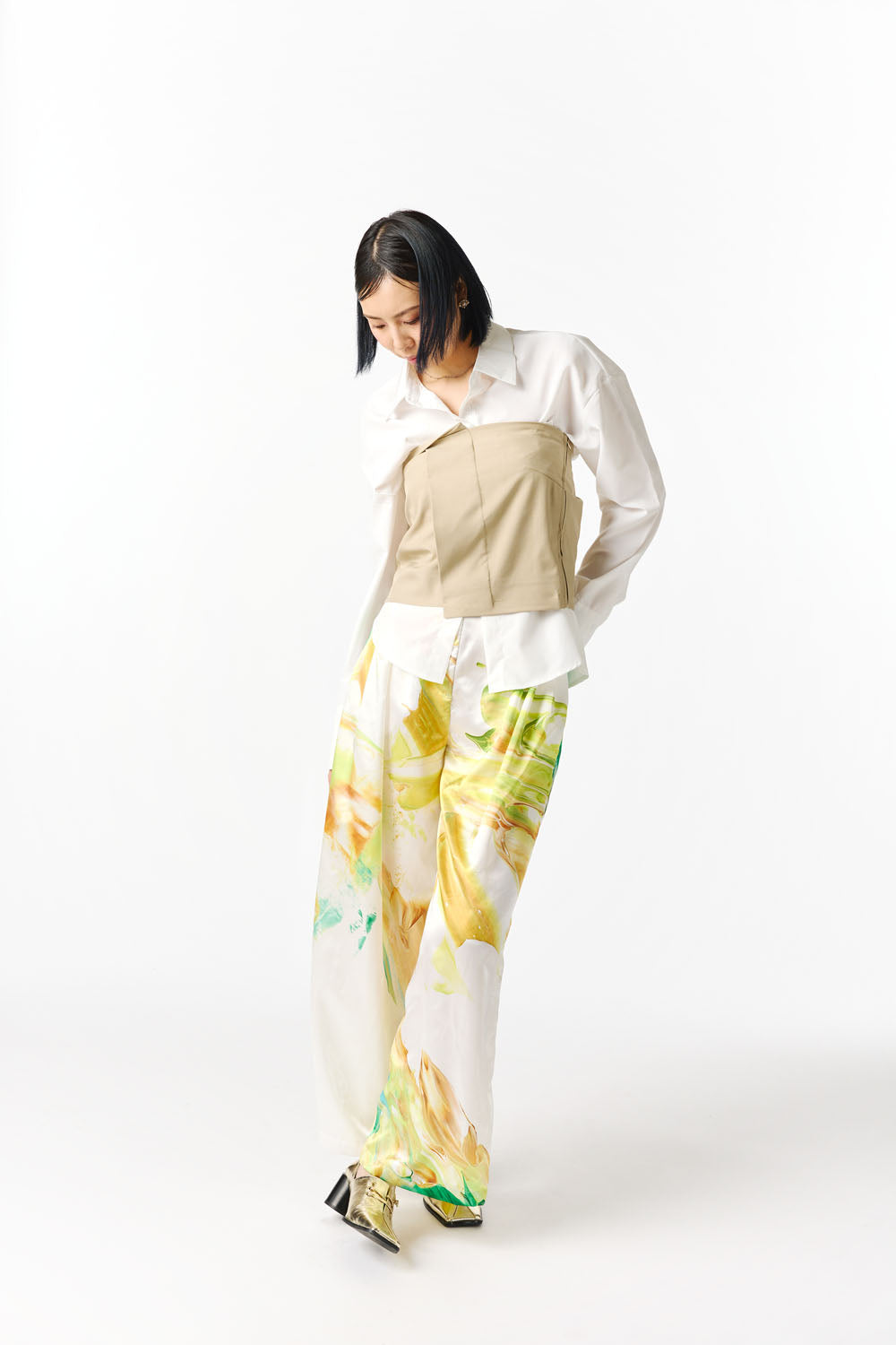 Wide Tucked Pants -orange-