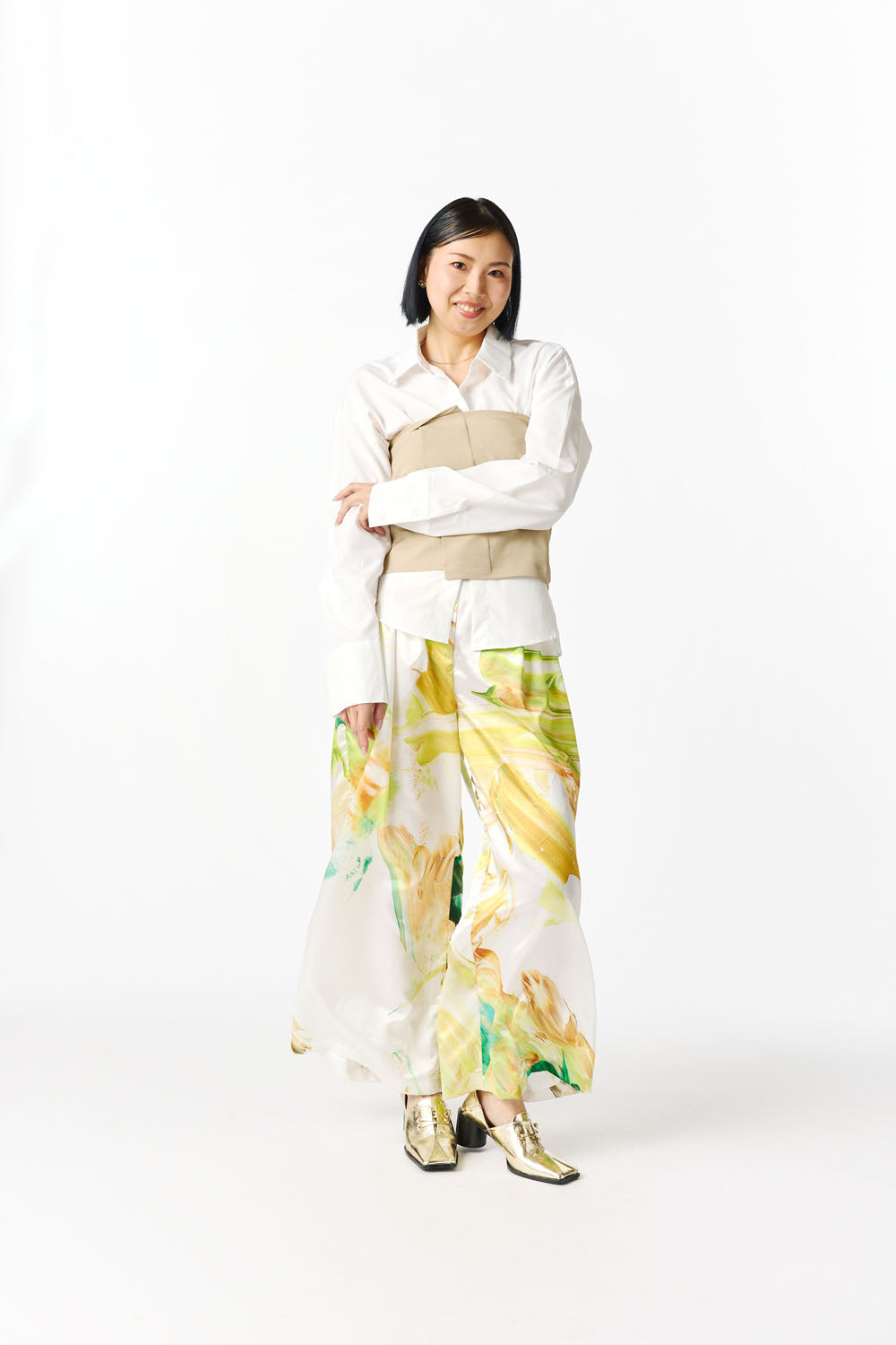 Wide Tucked Pants -orange-