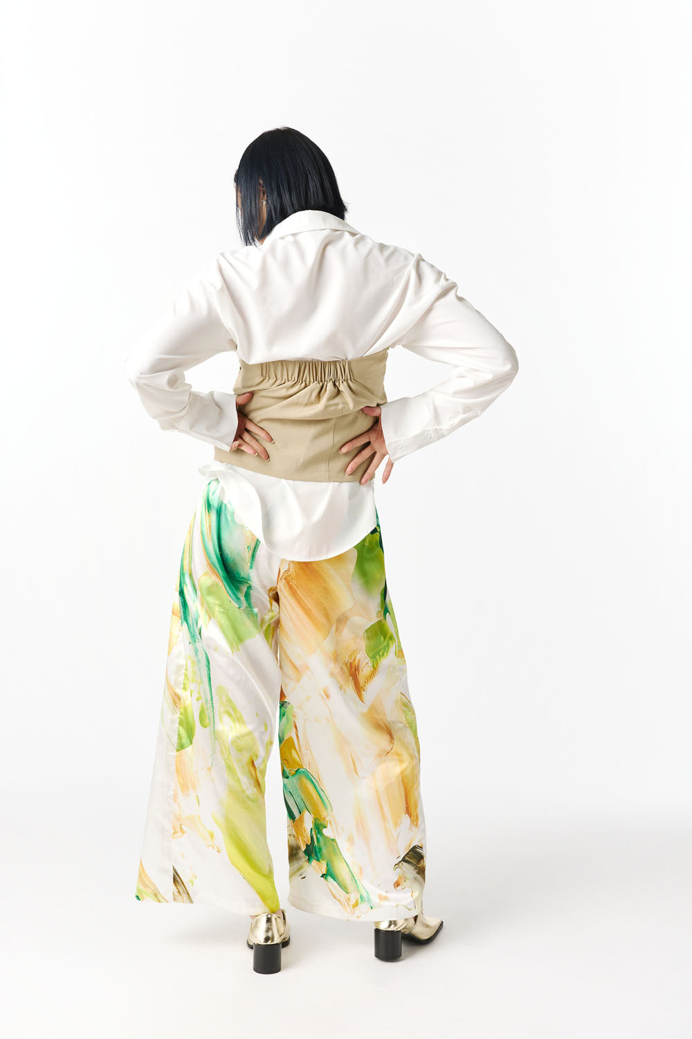 Wide Tucked Pants -orange-