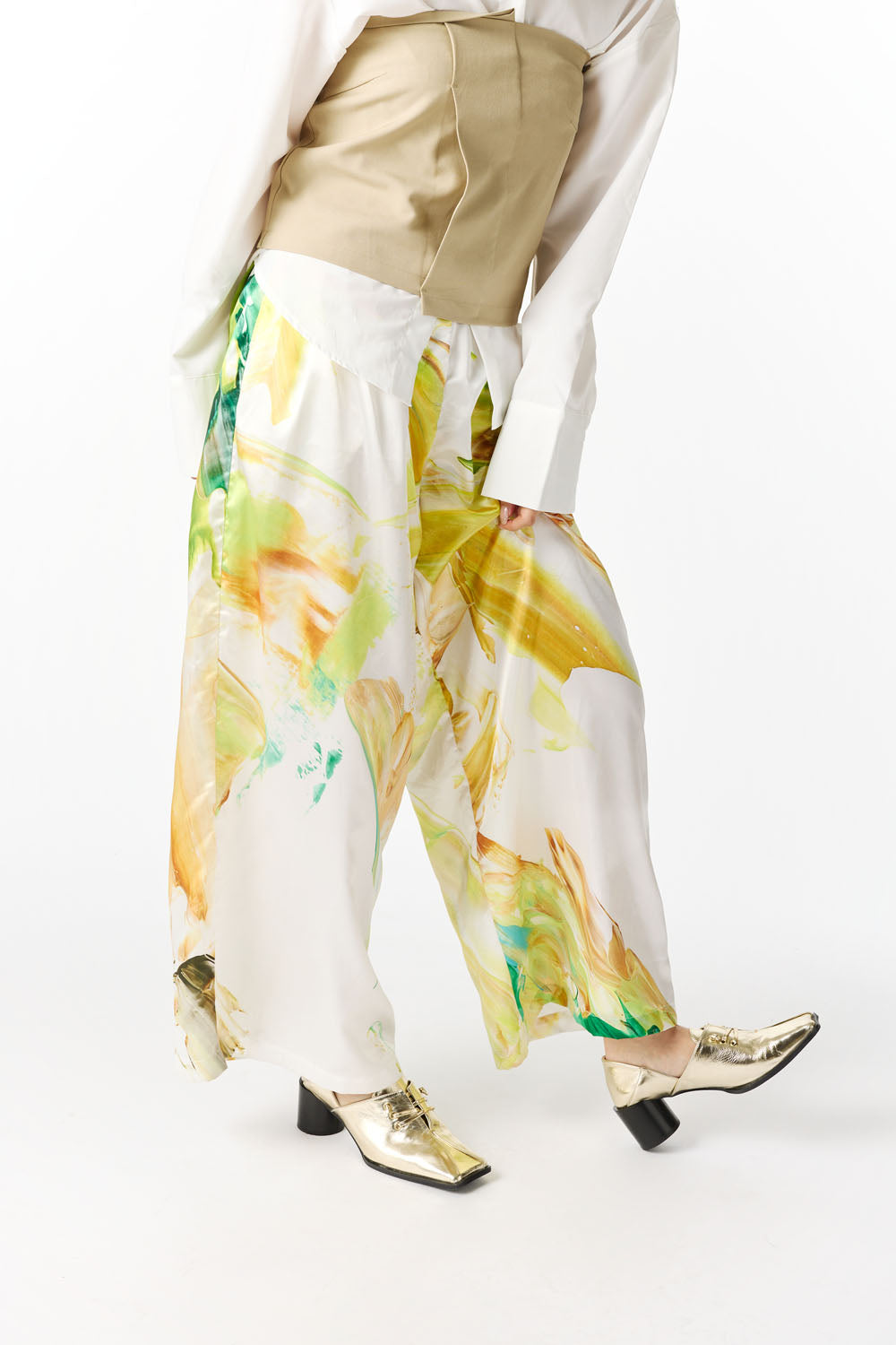 Wide Tucked Pants -orange-