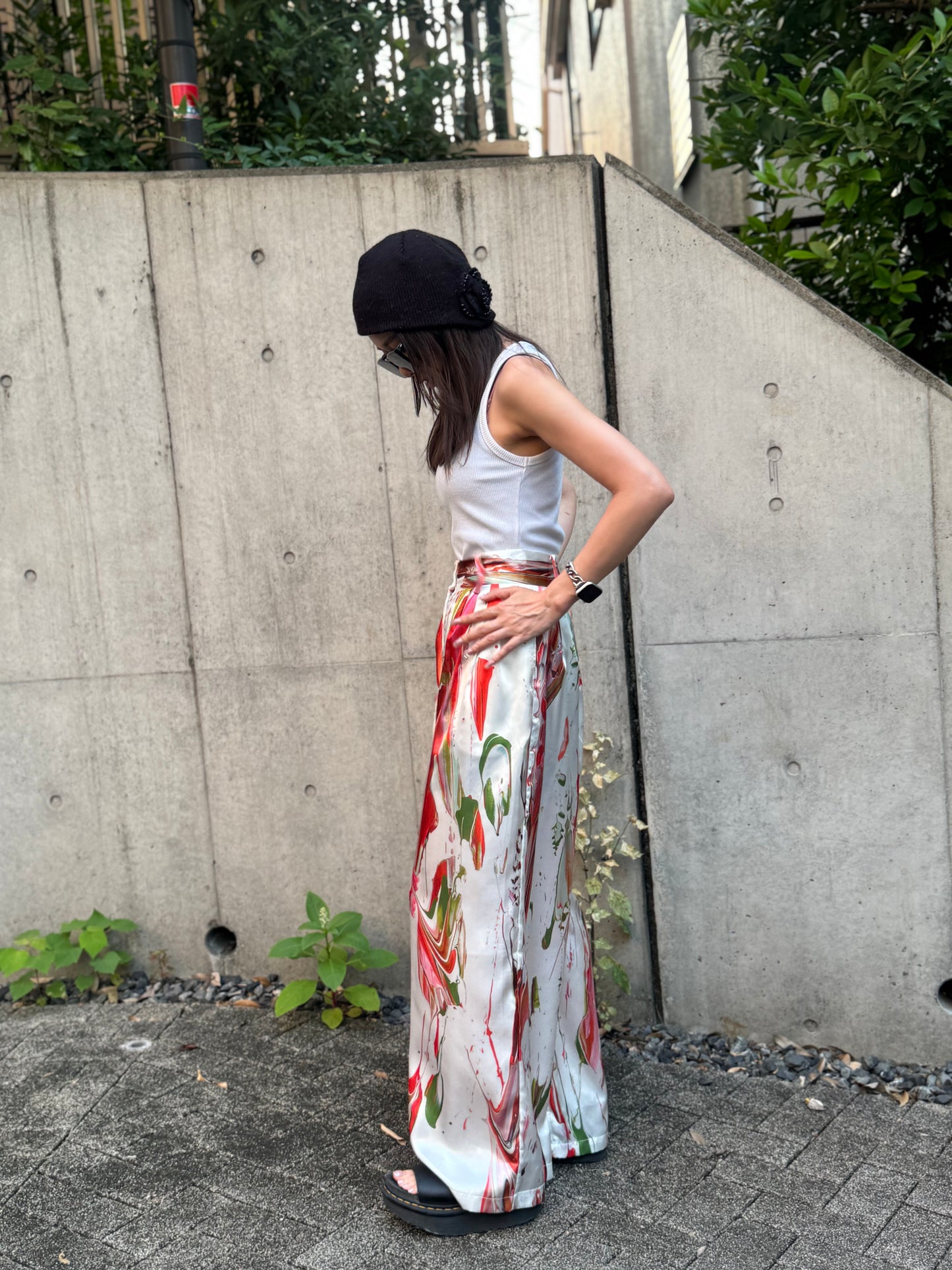 Wide Tucked Pants -orange-